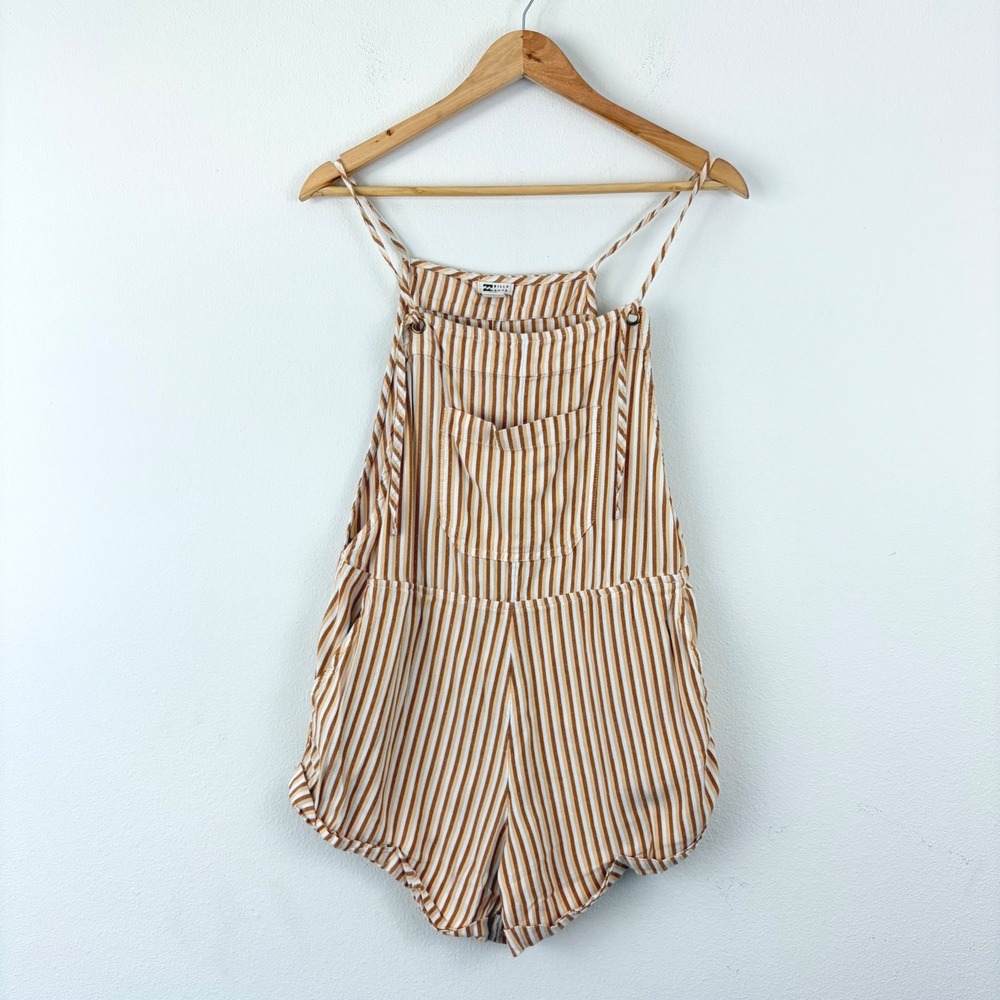 Billabong Striped Short Wild Pursuit Overalls Romper Brown White Size Medium